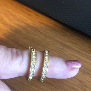 2 pair of Gold look rhinestone hoop earrings